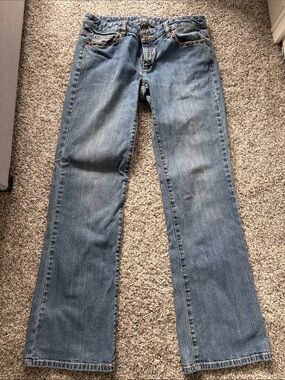Michael Kors Women's Blue Bootcut Jeans size 10 Low-rise Studded Cotton Pockets